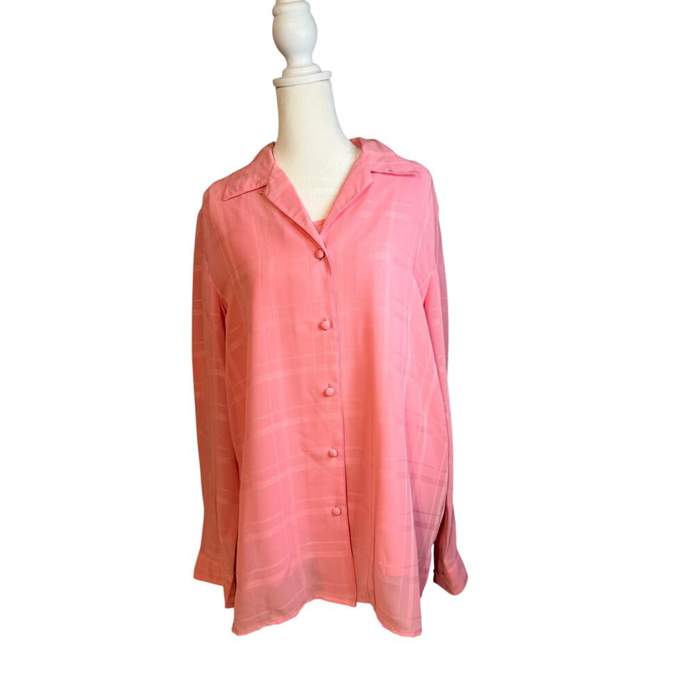 Liz Baker VNTG pink plaid long-sleeve button-up blouse matching shell set 12T